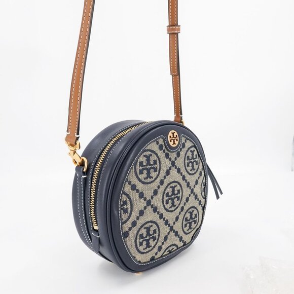 Tory Burch T Monogram Jacquard Moon Crossbody Bag Blue - Picture 5 of 15